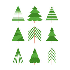 Green christmas tree icon set isolated on white. Vector illustration symbol for new year and christmas