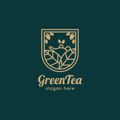 Green tea logo with line art design style