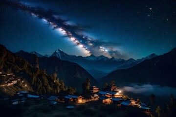 Naklejka na ściany i meble Space. Milky Way and mountains. Fantastic view with mountains and starry sky at night