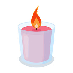Illustration with candle in glass jar. Icon for relax, spa and aromatherapy. Hand drawn style.