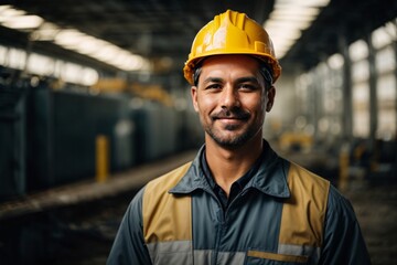 Portrait of a roof construction bearded mature worker working on a roof, adorned in safety gear with autumn sun flares in the background. Generative AI.