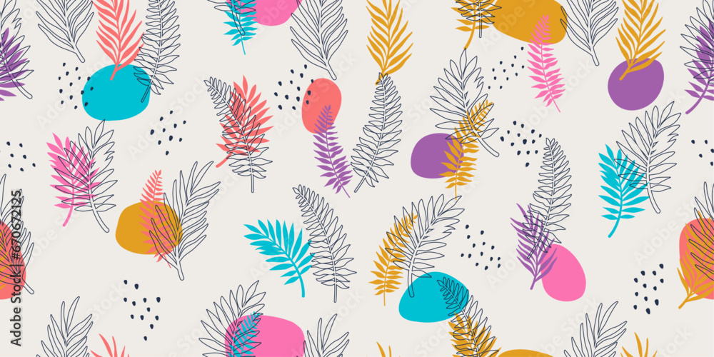 Poster bright and stylish pattern with leaves and branches. nature and leaves, stylish pattern.