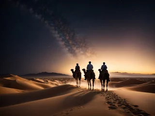Foto op Plexiglas portrait of the three wise men crossing the desert under the stars on a camel © sebastianav1994