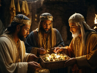 portrait of the three wise men with gifts - obrazy, fototapety, plakaty
