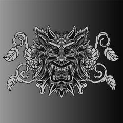 Aggressive demon beast head in monochromatic style vector illustration
