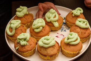 Selective focus photo. Homemade muffins. Halloween.