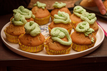Selective focus photo. Homemade muffins. Halloween.