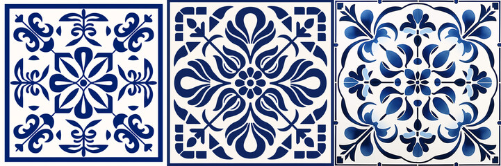 A mesmerizing ceramic baroque tile featuring a blue-and-white damask pattern with a majestic Victorian-style floral centerpiece makes for a stunning ceiling background.