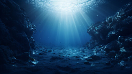 Fototapeta na wymiar An illustration of a 3D render of a view from the bottom of a deep sea trench.