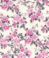 Meubelstickers Watercolor flowers pattern, pink tropical elements, gray leaves, white background, seamless © Leticia Back