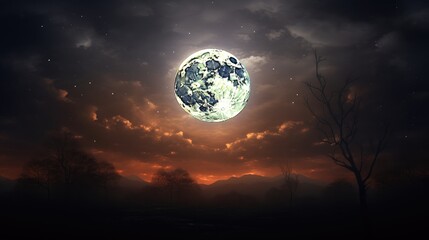 Experience the ethereal beauty of a full moon shining brightly in a clear night sky, a celestial masterpiece