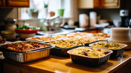 Thanksgiving leftovers in foil pans, ready to be reheated and enjoyed for a delicious meal