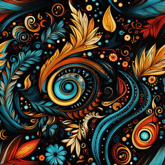 Naklejka premium Seamless traditional Indian motif pattern, Mughal flower, batik, 