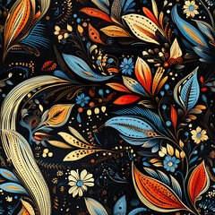 Seamless traditional Indian motif pattern, Mughal flower, batik, 