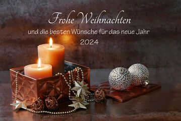 Weihnachtskarte mit Neujahrsgruß:  Frohe Weihnachten und ein gutes neues Jahr 2024 Harmonische...