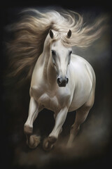 Obraz na płótnie Canvas A white horse with a long flowing mane gallops