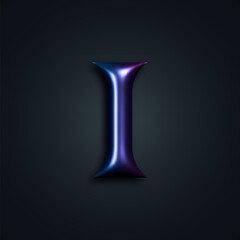 I Letter with 3D Inflated Balloon Effect. Vector Font Element in Gradient Metal Color. Y2k Typography Design