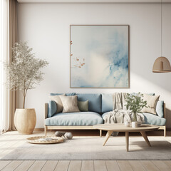 Home mockup, living room in scandinavian style, 3d render. AI generated.