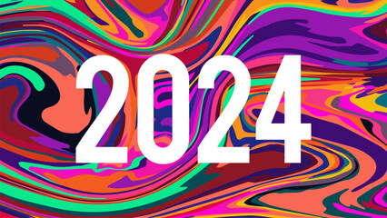 2024 vector banner background design in psychedelic swirl colorful effect