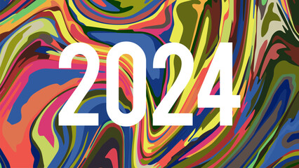 2024 vector banner background design in psychedelic swirl colorful effect