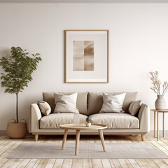 Home mockup, living room in scandinavian style, 3d render. AI generated.