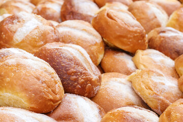 Sweet buns close up, a traditional dessert. Bakery products. Selective focus 