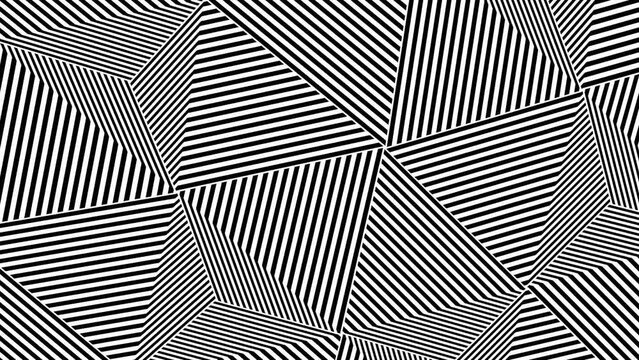 Abstract background with black and white stripes.Seamless loop video.Black pattern.