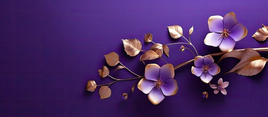 A festive backdrop was created by arranging abstract golden flowers of various shapes in an S shape on a canvas with a purple background