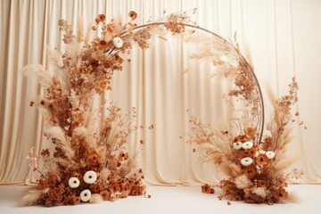 Romantic Wedding Arch with Orange and Brown Flowers and Pampas Grass