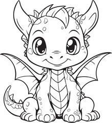 Coloring page of a cute little Dragon. Symbol of 2024 year. Vector illustration