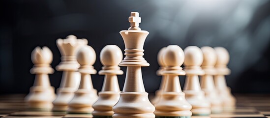 Chess pieces are in a blurred state on the board with a focus that is selectively directed