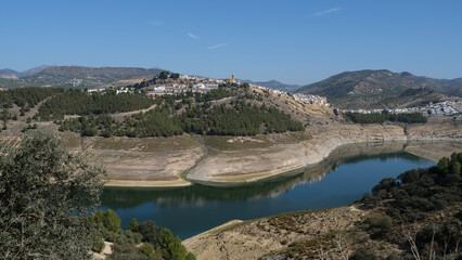 View on the reservoir and the village of Iznajar, Spain