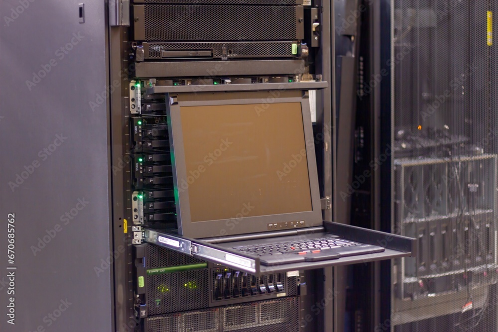 Wall mural data center server station with an open kvm