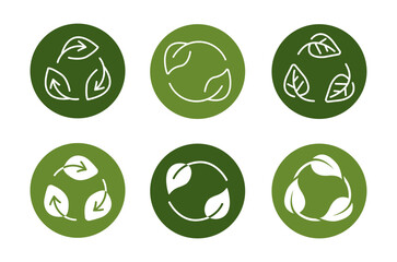 Recycle Leaf green leaves Eco friendly circle logo symbol icon vector illustration graphic design set