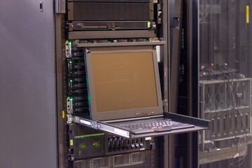 Data Center Server station with an open KVM