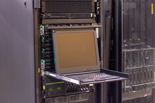Data Center Server station with an open KVM