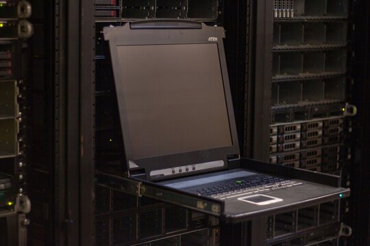 Data Center Server station with an open KVM