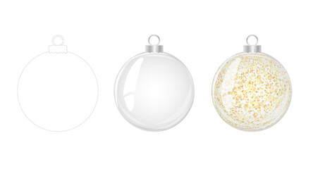 Set glass Christmas balls. Element of holiday decoration. Vector object for christmas design, mockup, postcard, invitation, poster, banner