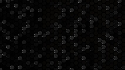 Black 3D render of Abstract hexagonal geometric grid pattern Futuristic background