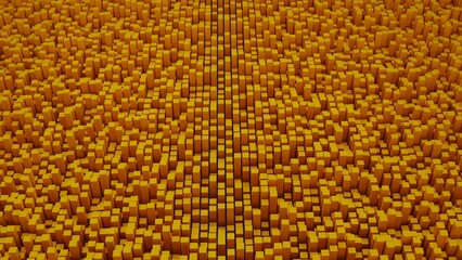 Orange 3D render of Abstract geometric grid pattern Cubes Futuristic background