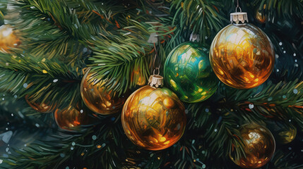 Christmas baubles, paitning art, generative ai