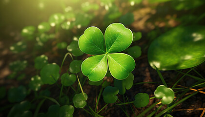 lucky clover with 4 leaves - obrazy, fototapety, plakaty