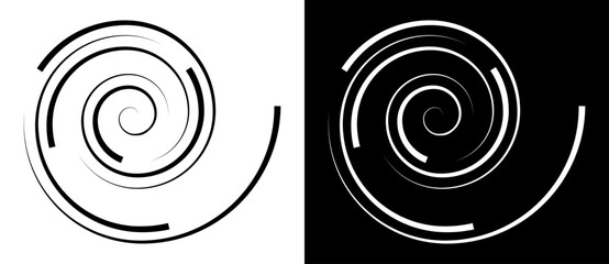Abstract background with lines in art design spiral as logo or icon. A black figure on a white background and an equally white figure on the black side.