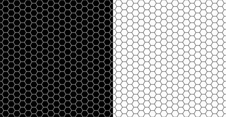 Monochrome geometric seamless background with hexagon pattern. Black grid on a white background and the same white grid on the black side.