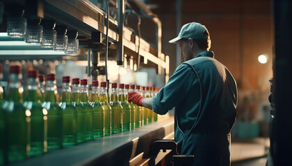 Beverage Bottling Plant, Bottles drinks like soda and water - obrazy, fototapety, plakaty