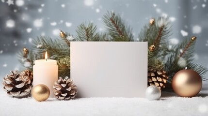 Beautiful christmas composition with blank mockup card and fir branches