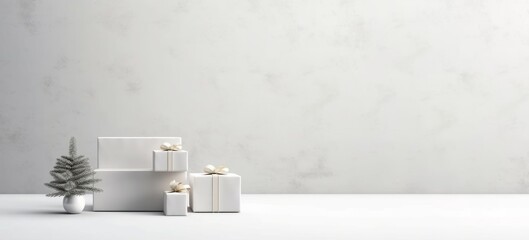 Holiday composition with christmas tree and gift box
