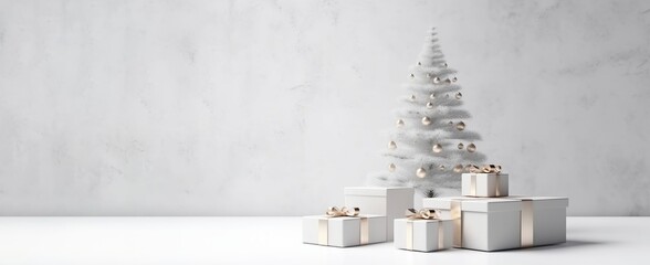 Holiday composition with christmas tree and gift box