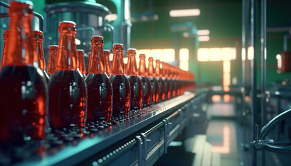 Beverage Bottling Plant, Bottles drinks like soda and water - obrazy, fototapety, plakaty