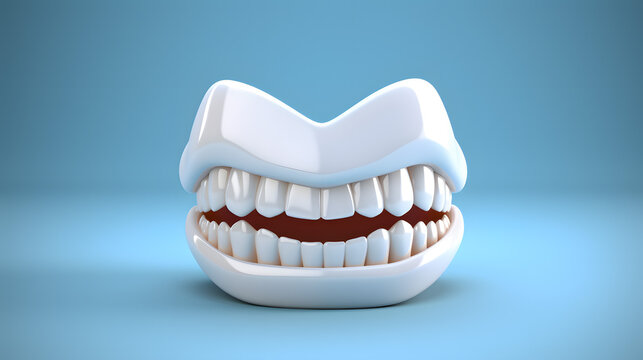 3D Rendered Model of Human Teeth on a Blue Background.